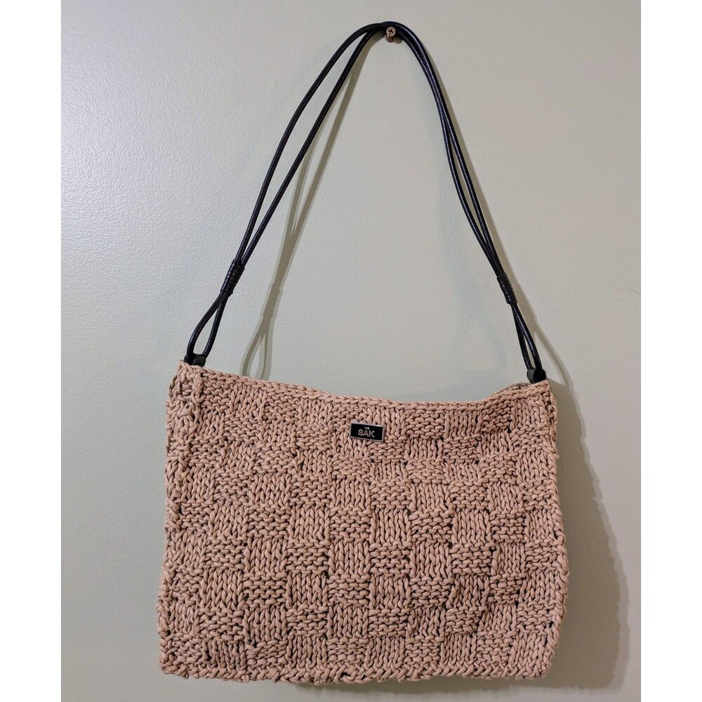The Sak Beige Taupe Khaki Shoulder Bag Woven Crochet Tan